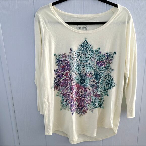 Lucky Brand Tops - Lucky Brand Bohemian Print Blouse Size Large Hippie Multicolor Lightweight